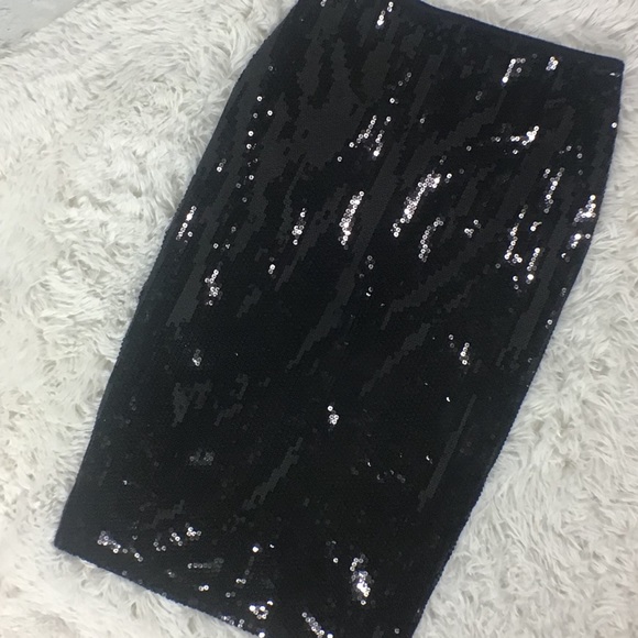 Olsenboye | Black sequin lined pencil skirt | Sz 7 - Picture 1 of 6